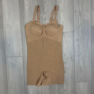 HoneyLove Mid Thigh Bodysuit Beige 2X Shapewear SuperPower Sculpt Slimming